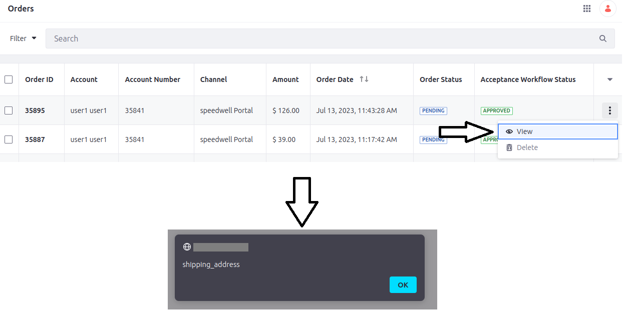 Alert when viewing order details.